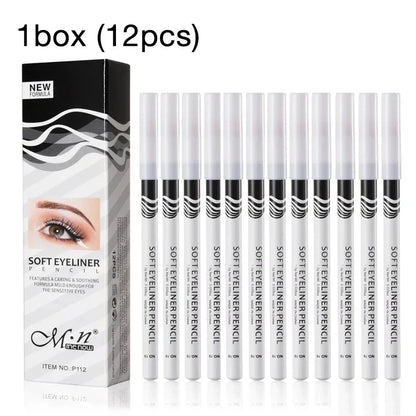 Set of 12 white eyeliner makeup pencils from Blushimmer, waterproof, long-lasting, smooth, easy-to-wear eye brightener and highlighter.