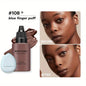 Blushimmer 2024 liquid matte foundation with matching blue puff, full coverage, waterproof, natural finish, and included applicator.