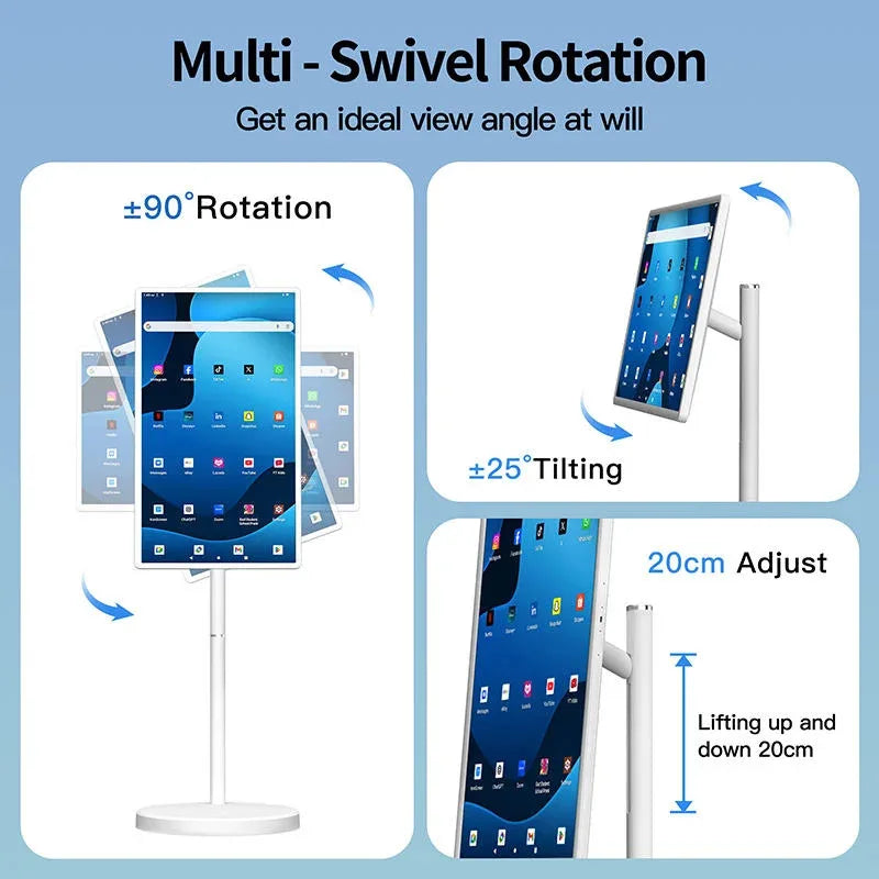 32 Inch Android 15 Smart TV, 6G+128G Floor Stand Tablet with Remote Controller, 2K Camera Video Call, Inbuilt 148W Battery Power
