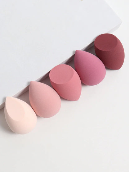 Set of five Blushimmer dual-use velvet makeup sponges for liquid, cream, and powder makeup application, eco-friendly and vegan.