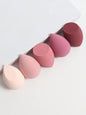Set of five Blushimmer dual-use velvet makeup sponges for liquid, cream, and powder makeup application, eco-friendly and vegan.