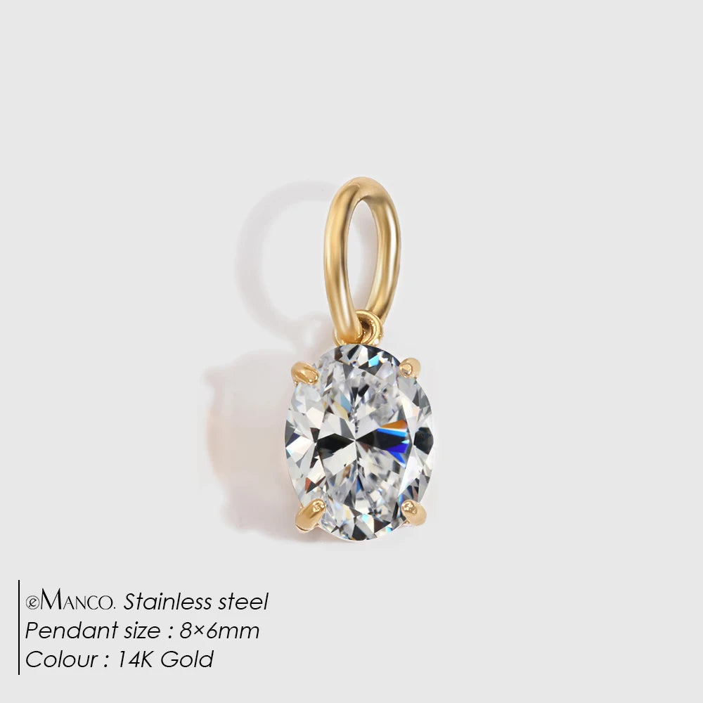eManco 4 /6/8/10MM Stainless Steel Zircon Geometric Shape Charms Pendants Jewelry Making Supplies Diy Findings Accessories