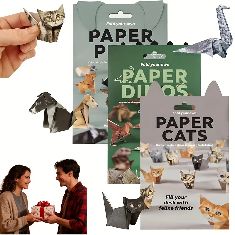 Paper Cats Origami Kit - Fold Your Own Cute pet, Perfect Gift for Cat Lovers, Handmade Paper Crafts, Ideal for Home Decor