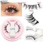 Pair of Blushimmer magnetic false eyelashes with fluffy faux mink style, reusable, with magnetic tweezers on a white background.