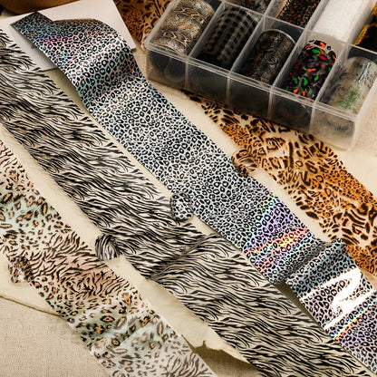 10 Rolls Water Soluble Leopard Print Transfer Paper Nail Transfer Foil Animal Printing Stickers Professional Nail Art Design