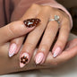Blushimmer 24-piece wine red almond press-on nails with cartoon rabbit, bowknot, plaid, and pearl designs, French fake nails for girls