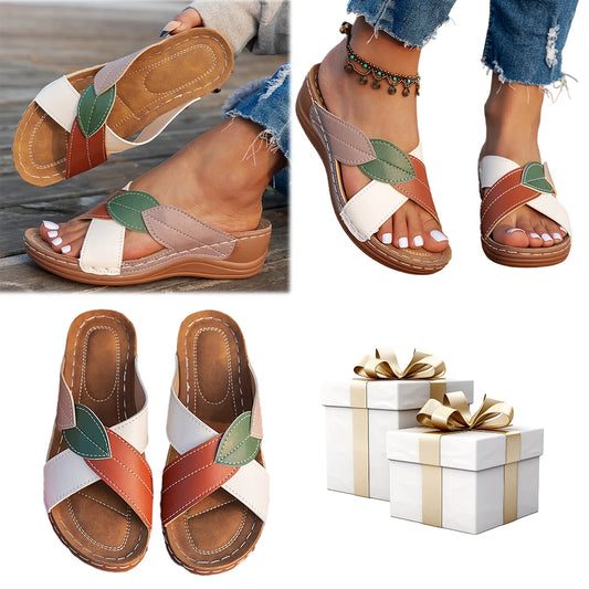 Women Summer Sandals Non Slip Wedge Slides Breathable Slip On Footwear Platform Cross Strap Slippers for Outdoor Travel