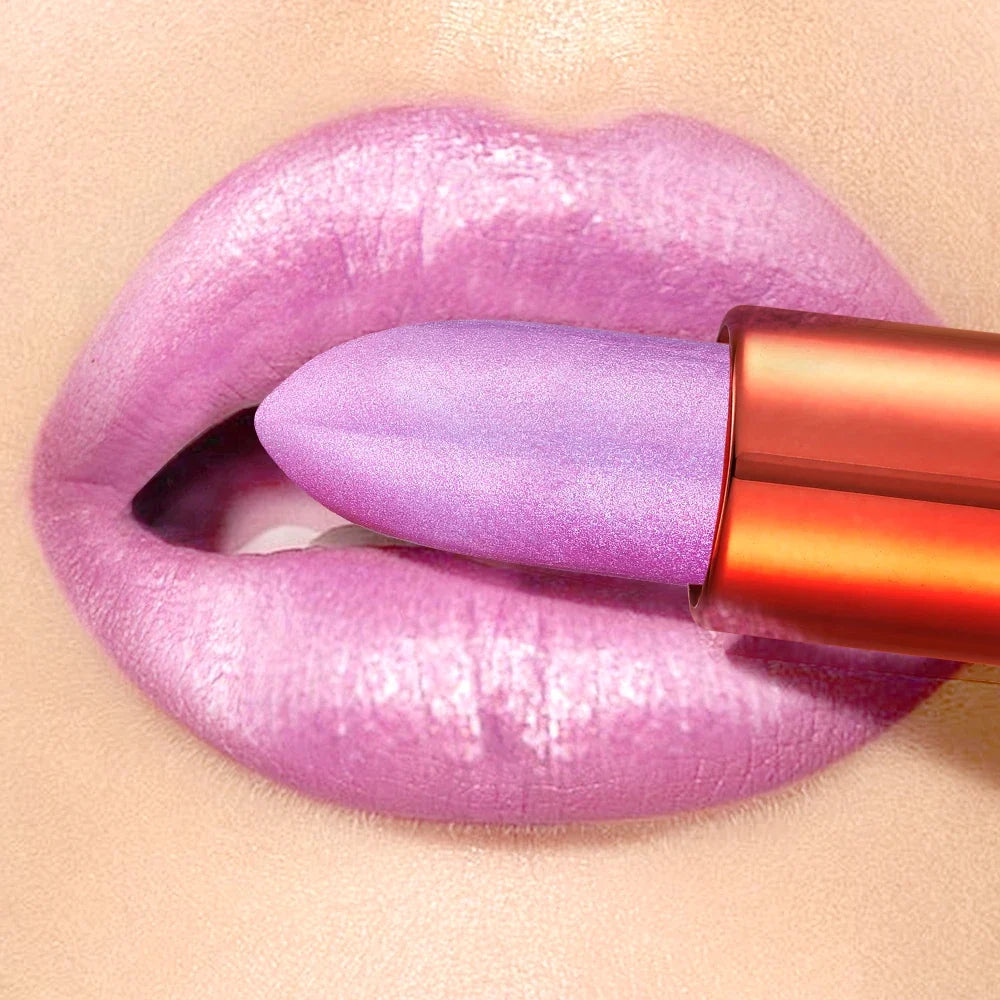 Blushimmer rose smoke powder lipstick with glossy velvet finish, waterproof and anti-fouling for shiny, durable lips.
