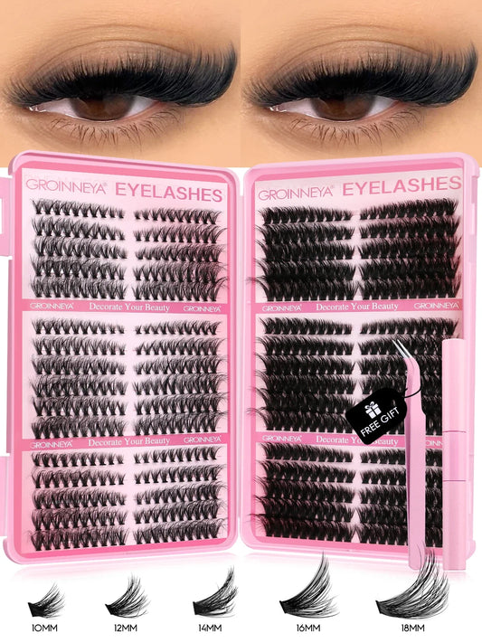 Blushimmer GROINNEYA Lash Clusters Kit with 640 eyelash clusters, lash bond, and seal for DIY cat eye lash extensions at home