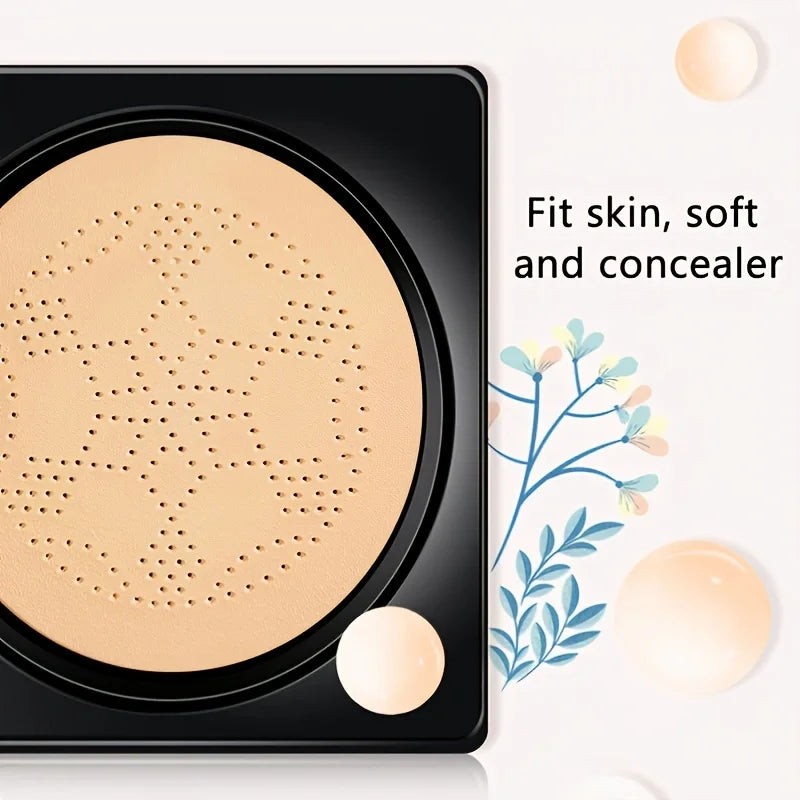 Blushimmer Mushroom Air Cushion BB cream and concealer in a sleek foundation fluid bottle with nourishing and moisturizing properties.