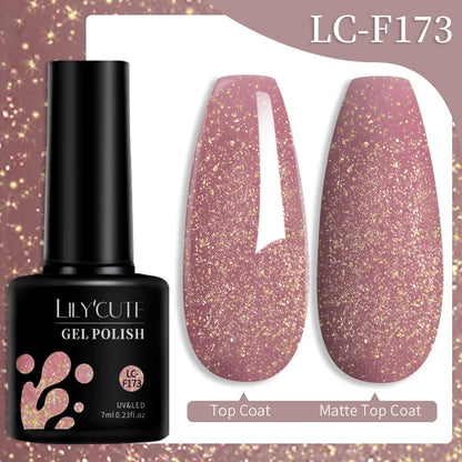 Colorful LilyCUTE 7ml gel nail polish bottle in a variety of vibrant shades, showcasing long-lasting semi-permanent UV gel varnish.