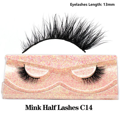 Blushimmer 3D Mink Fluffy Half False Eyelashes with clear band, lightweight, natural-looking, reusable short eye strip lashes.