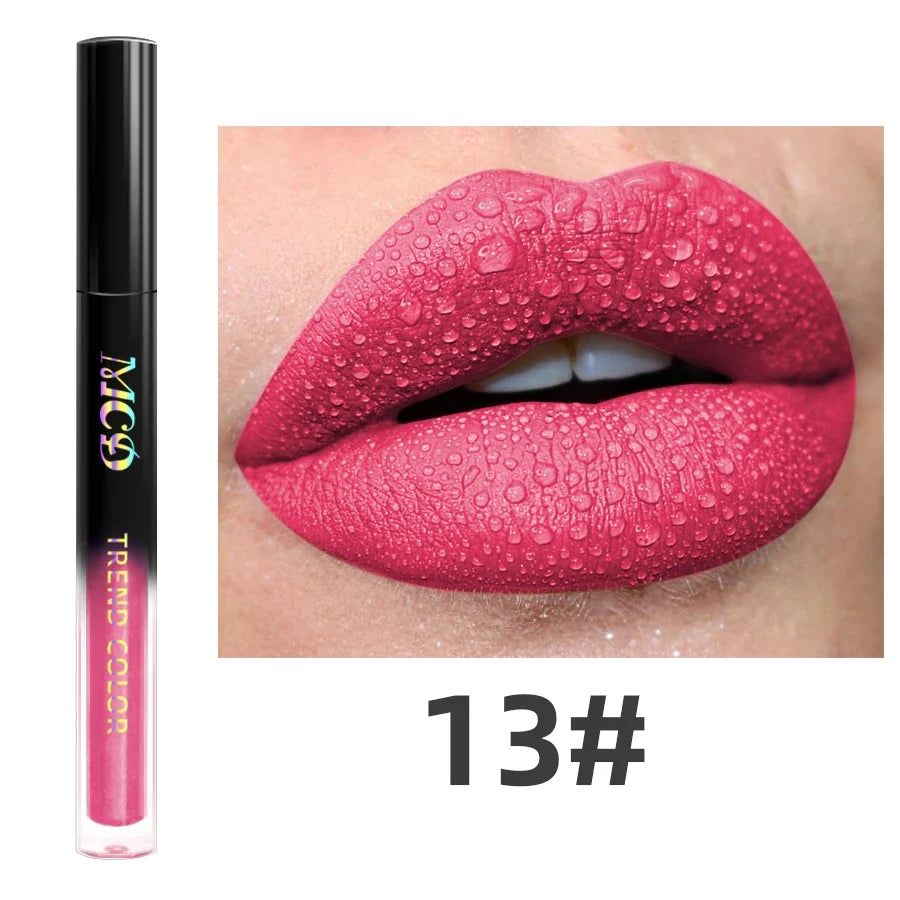 Blushimmer matte velvet liquid lip gloss in nude and red shades, waterproof, with a smooth lip tint and glaze makeup finish.