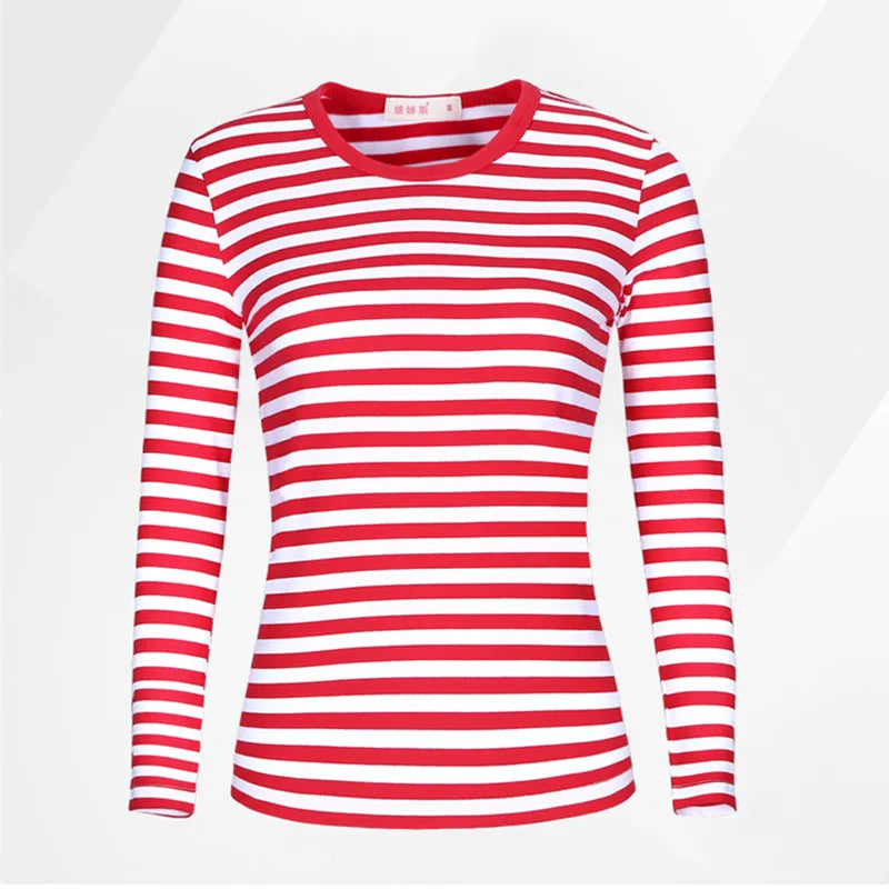 Men's striped long-sleeve T-shirt from LIBRECLANS, casual and fashionable large-sized top with Harajuku-inspired style.