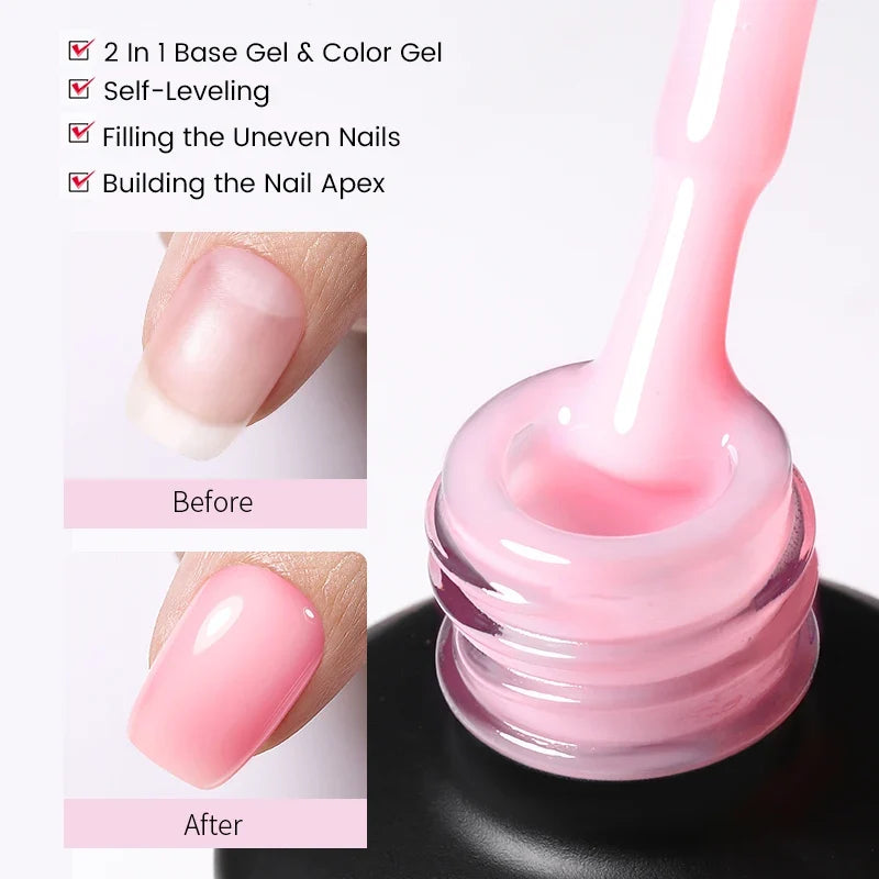 Blushimmer BORN PRETTY milky pink rubber base gel nail polish with glitter, 15ml, soak-off UV LED semi-permanent gel for nails
