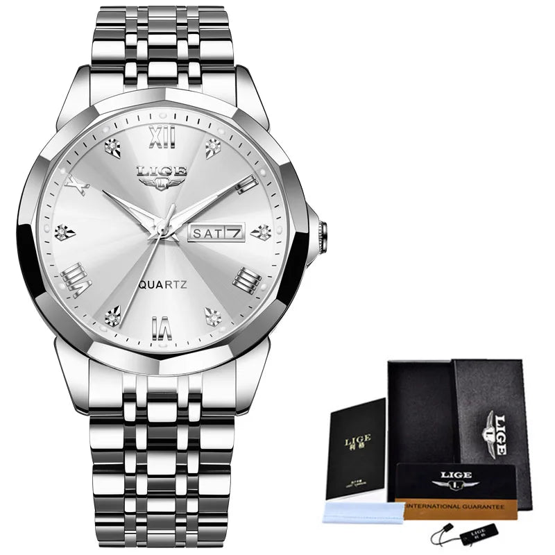 LIGE women's quartz waterproof wristwatch with a sleek casual sport design and luxury details, suitable for everyday wear.