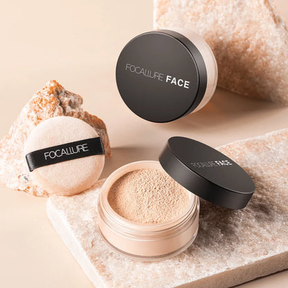 Blushimmer Focallure Invisible Finish Loose Setting Powder in translucent natural shade for soft, oil-control face makeup.