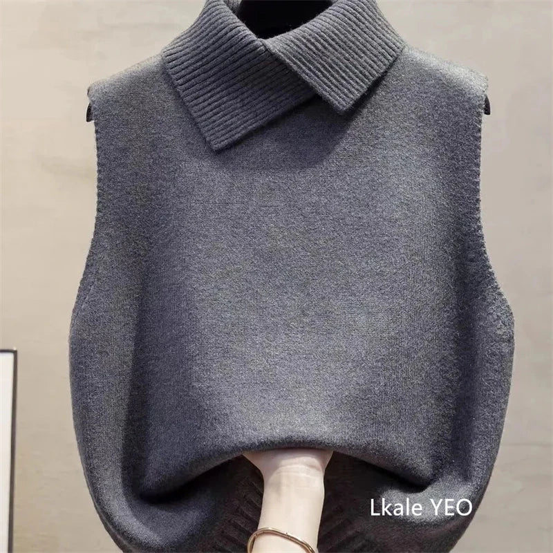 2025 Spring Autumn High-neck Sleeveless Ladies Sweater Vest Jacket High-end Solid Color Women's Knitting Pullover Waistcoat Top