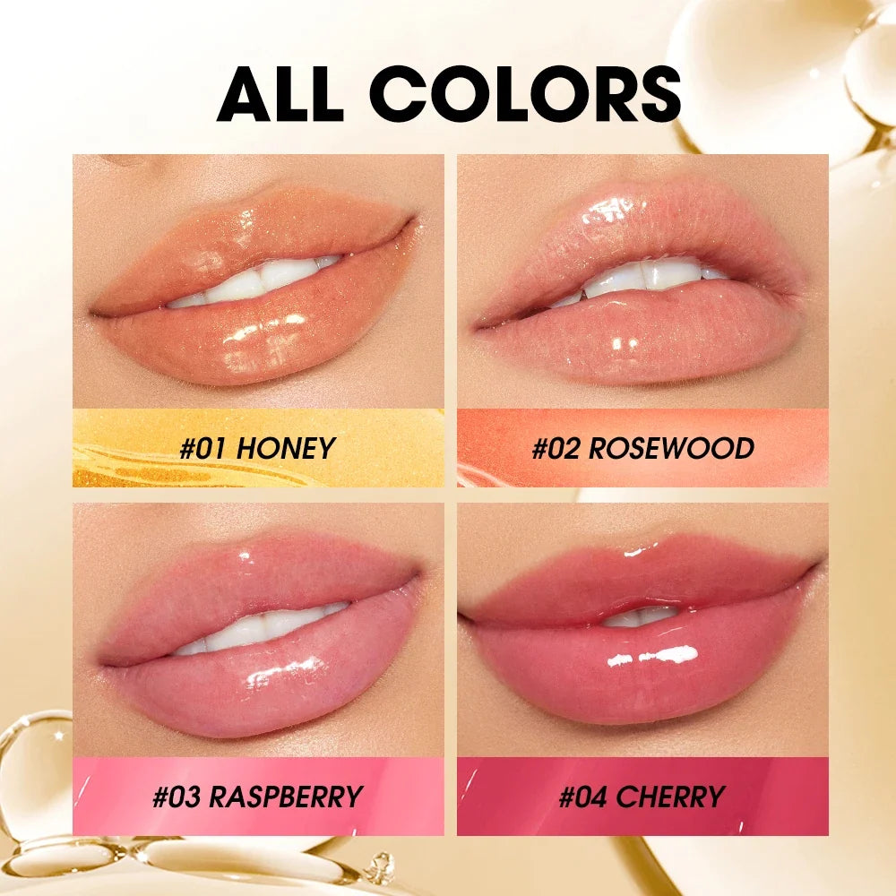 Blushimmer O.TWO.O Lip Oil Gloss with glossy, glittery finish, moisturizing lip plumper and tint in a clear, water-like formula.