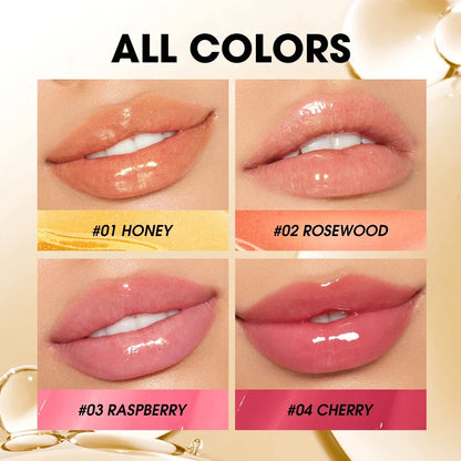 Blushimmer O.TWO.O Lip Oil Gloss with glossy, glittery finish, moisturizing lip plumper and tint in a clear, water-like formula.