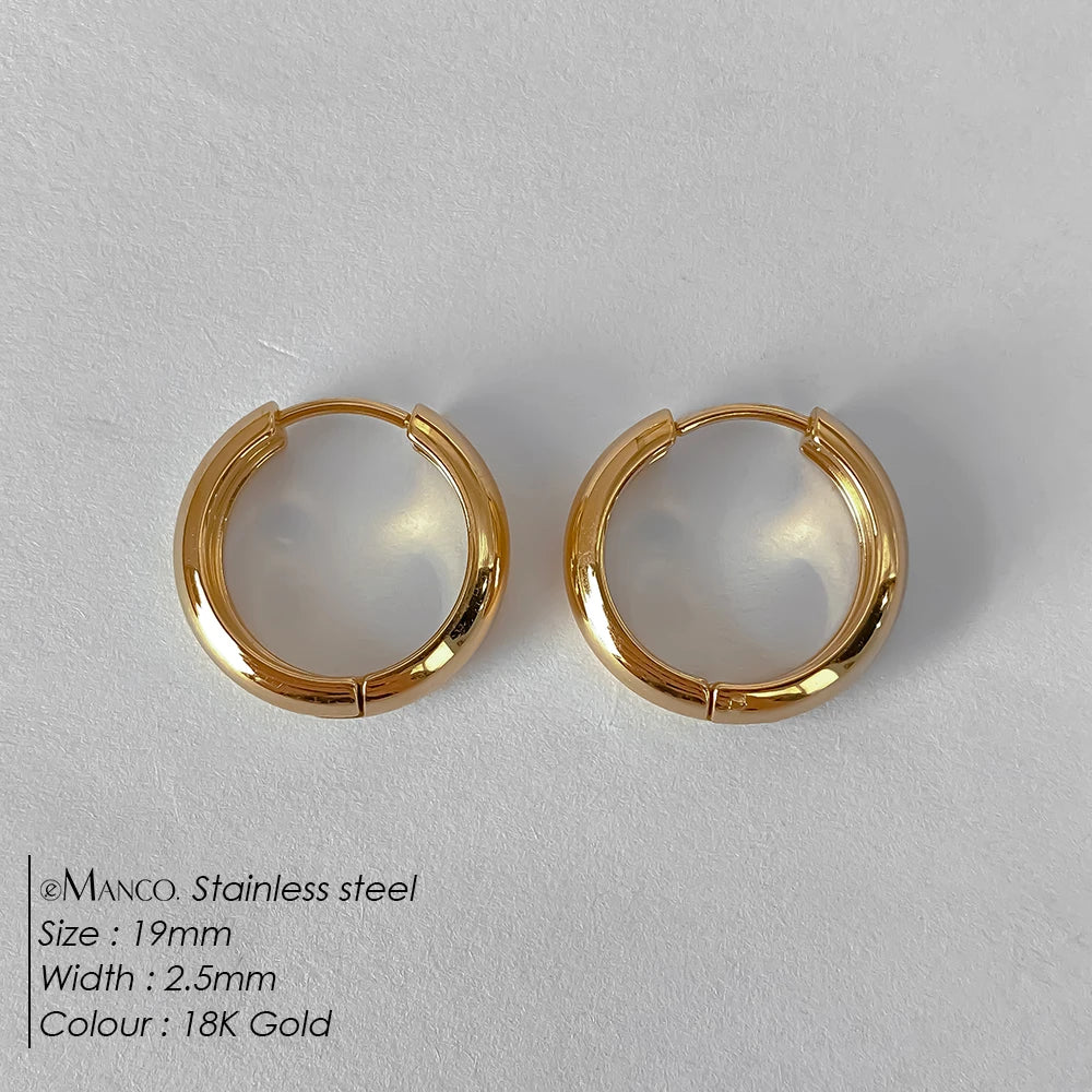 eManco Classic Round Stainless Steel Earrings For Women Men Geometric Circle Ear Buckle Fashion Huggie Daily Jewelry
