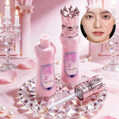 Blushimmer Hua Yin Ji Brightening Concealer in natural nude shade with a fair-skinned girl, pink blush, and floral background.