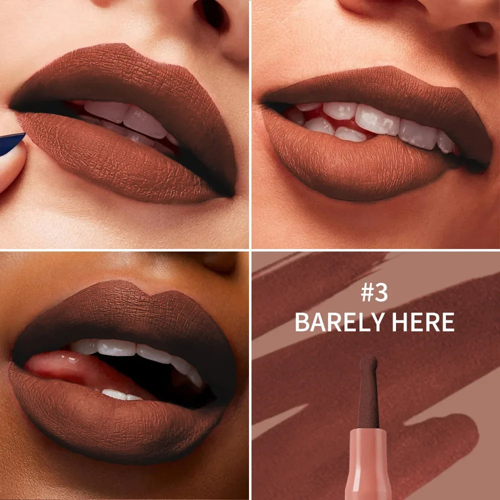 Blushimmer waterproof lip liner stain in transfer-proof, smudge-resistant formula with 8 vibrant color options for long-lasting lip color.