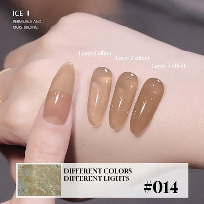 Blushimmer Mianel Japanese-style fairy gel nail polish in white pink nude, 12ml, with pink and clear ice finish for summer nails.