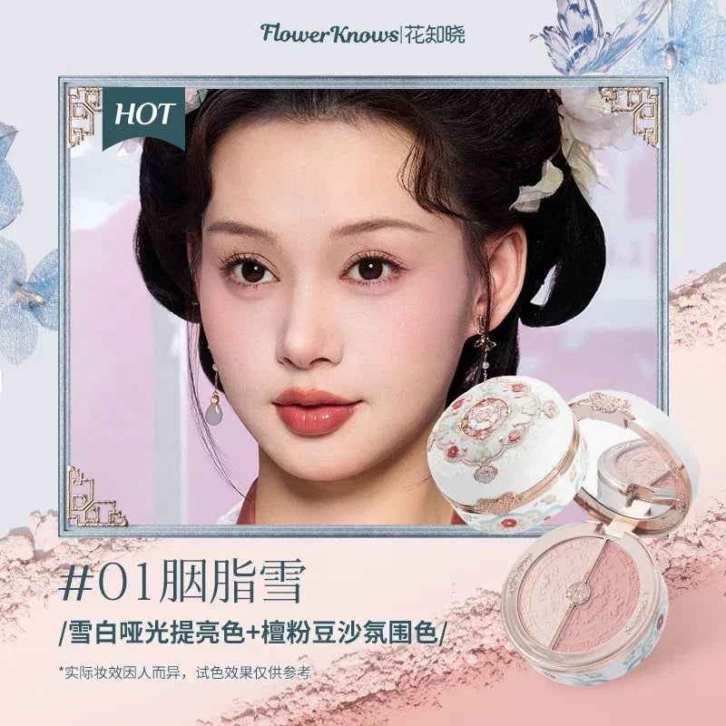 Blushimmer Flower Knows Blusher Butterfly Cloud Collar Duo in peach shades, matte finish, for dark skin cheek makeup.