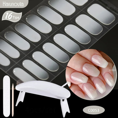 Blushimmer Harunouta 4-piece nude pink gradient jelly gel nail strips with nail lamp, waterproof, semi-cured, long-lasting nail wraps.