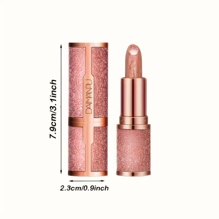 Blushimmer rose smoke powder lipstick with glossy velvet finish, waterproof, durable, and anti-fouling for shiny lips.
