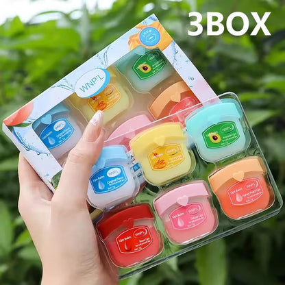 Set of 4, 6, or 8 Blushimmer Fruit Series lip balms with moisturizing, refreshing, non-sticky formula for soft, crack-free lips.