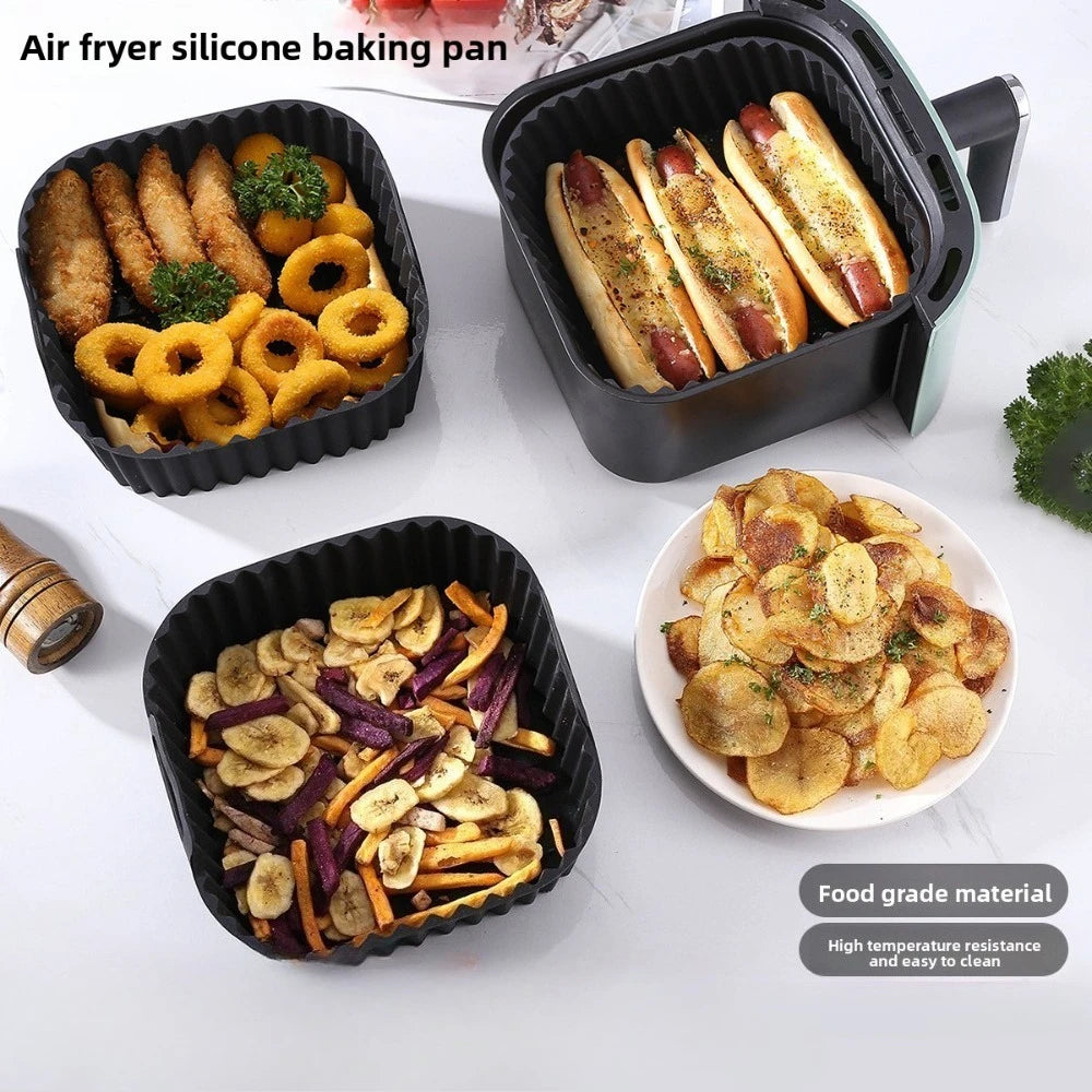 Square Silicone Air Fryer Basket Pan Reusable Food Safe Baking Mold for Oven BBQ Barbecue Cooking Kitchen Bakeware Pastry Tool