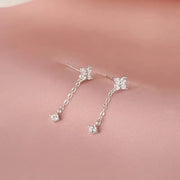 New Silver Color Inlaid Zircon Clover Tassel Earrings For Women Delicate Chain Pendant Earring Party Jewelry Accessories Gifts