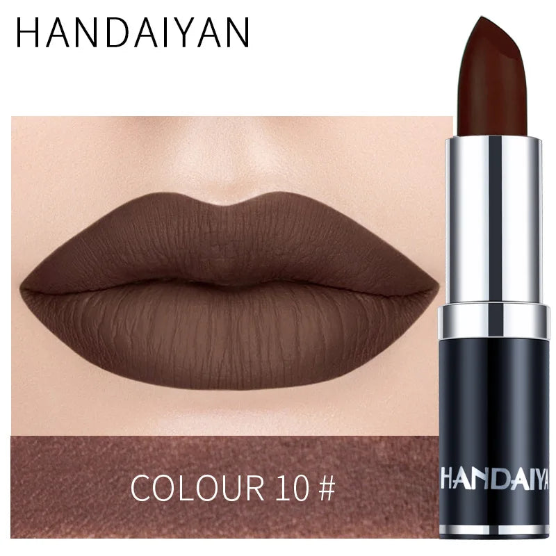 Blushimmer Handaiyan 12-color matte velvet lipstick set with long-lasting waterproof, non-stick cups in a sleek display.