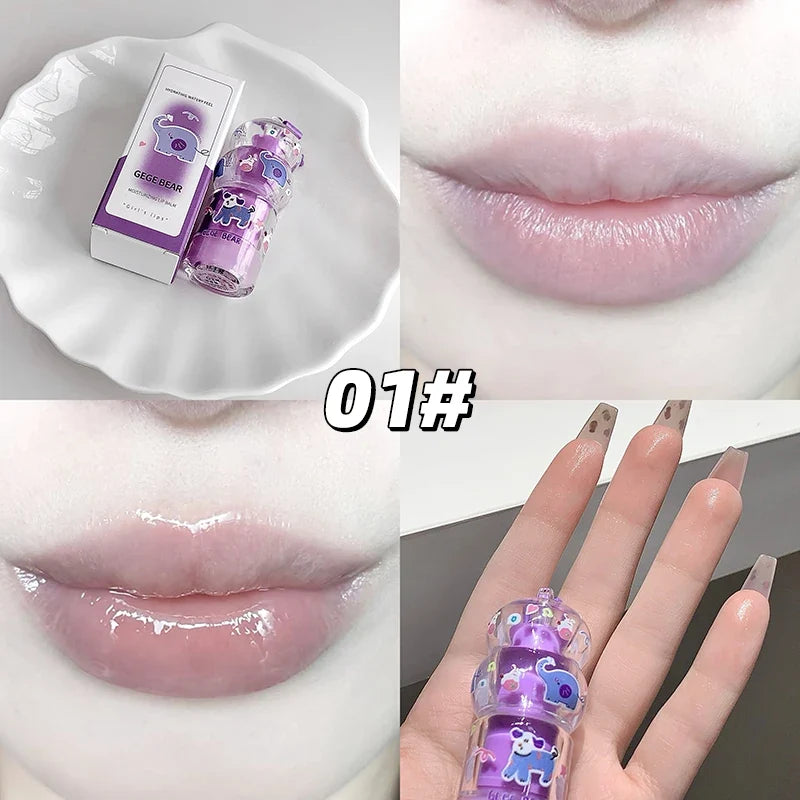 Blushimmer Gege Bear fruit-flavored lip balm keychain with lipstick design, moisturizing, long-lasting, and cute accessory.