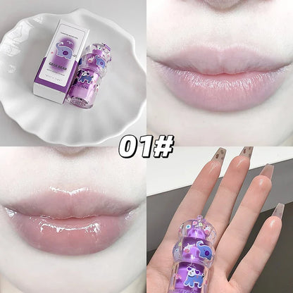 Blushimmer Gege Bear fruit-flavored lip balm keychain with lipstick design, moisturizing, long-lasting, and cute accessory.