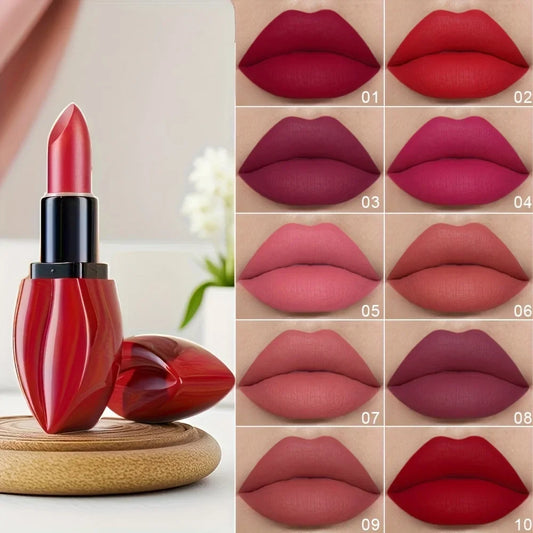 Matte lip gloss by Blushimmer with high pigment, waterproof, long-lasting velvet finish in deep red and nude shades