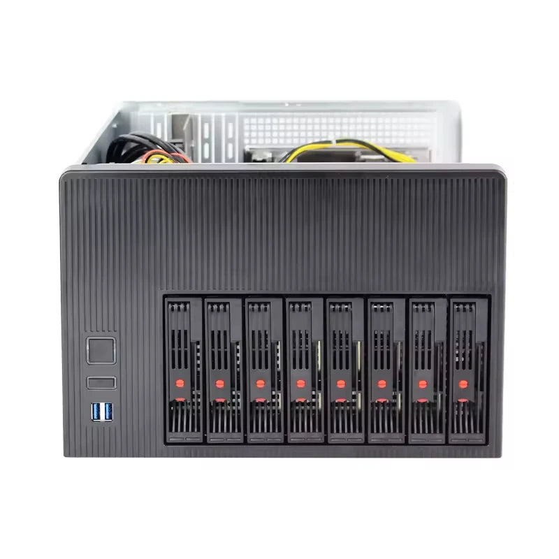 NAS-08 8-Bay NAS Case Storage Server Chassis, Micro-ATX / Mini-ITX, 8×3.5" HDD + 2.5" SSD, 1U / Flex PSU, Multi-Fan Cooling