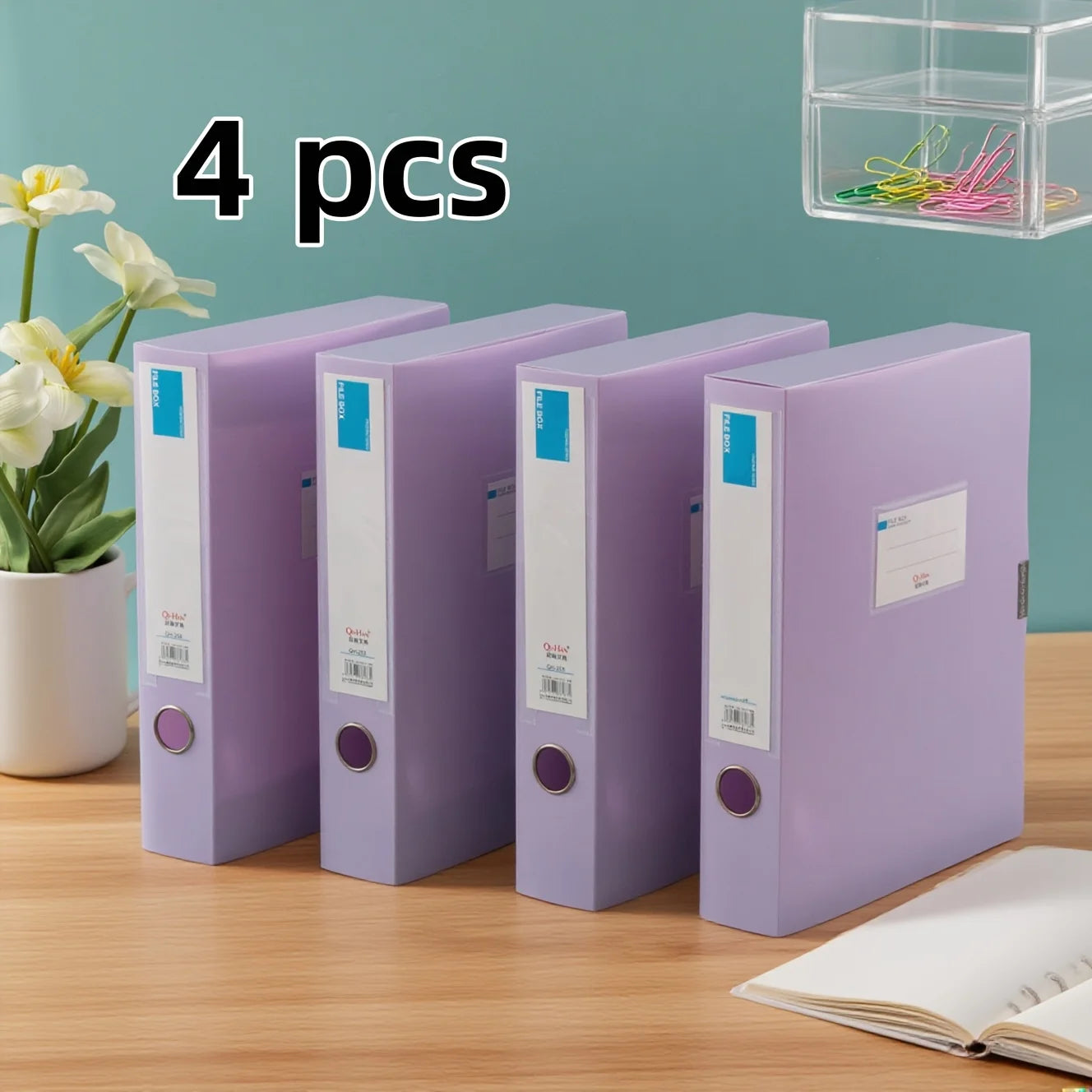 4-Piece Set of File Boxes, A4 Document Boxes, Office Desk Storage Boxes, Large-Capacity Contract Folder Storage, Office Supplies