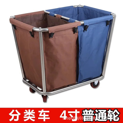 Stainless steel hotel rooms linen cart cloth bag hotel thickened silent linen cart multifunctional cleaning room car