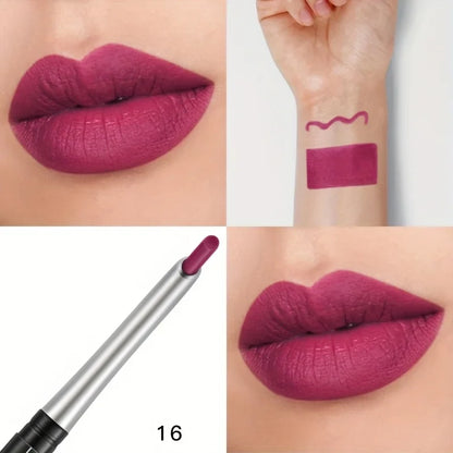 Blushimmer waterproof matte lipliner pencil in red, featuring a long-lasting, moisturizing lipstick with non-stick cup finish for lips.