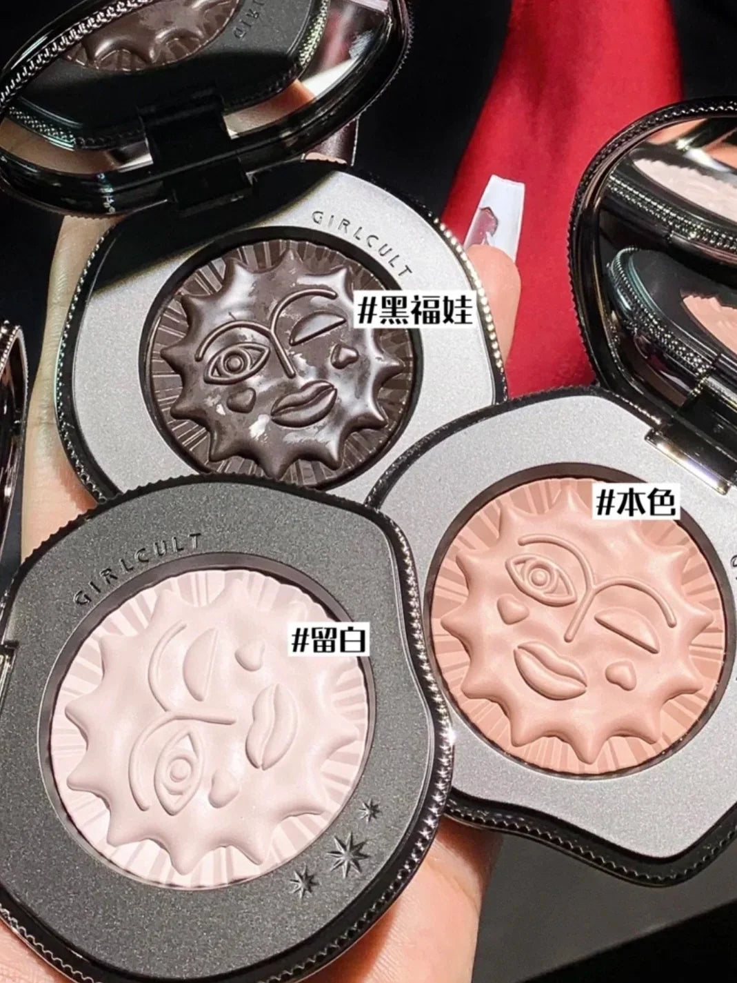 Blushimmer Girlcult Emotional Powder Blush and Black Fuwa Cream Blusher in white nude, fine matte, natural finish for cheeks