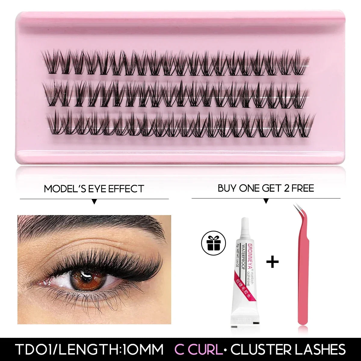 Blushimmer GROINNEYA lash clusters kit with wispy eyelash clusters, lash bond, and seal for DIY eyelash extensions at home.
