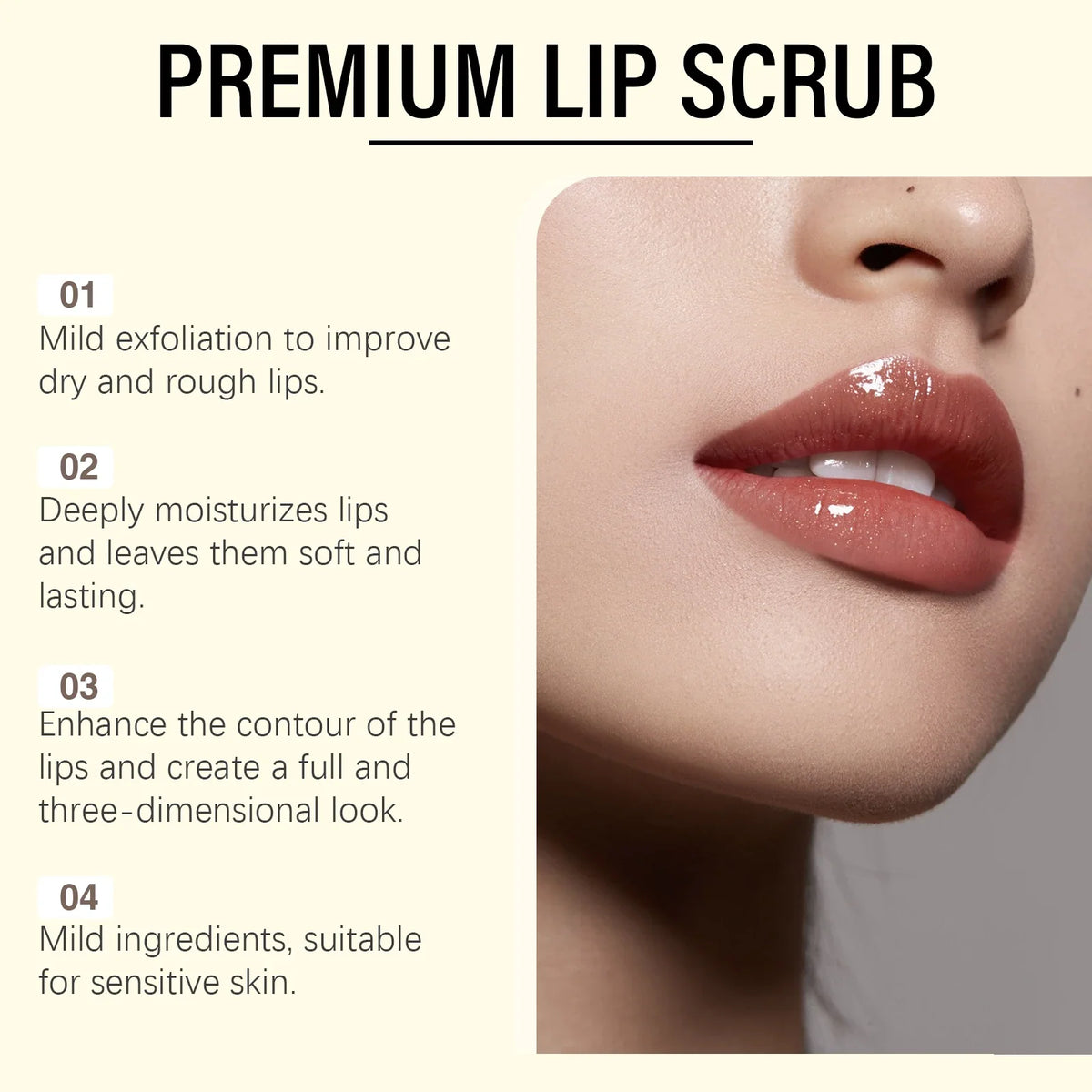 Blushimmer Brown Sugar Lip Scrub with gentle exfoliation, moisturizing and nourishing dry, chapped lips in a 30g container.