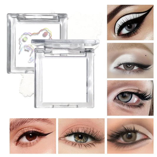 Blushimmer long-lasting matte highlighter and eyeshadow tray with shiny orange and white glitter for natural contours on all skin tones.