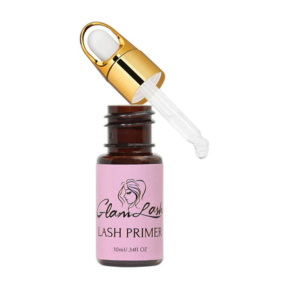 Blushimmer GLAMLASH 10ml eyelash extension primer bottle with applicator brush for bonding and curing eyelash adhesive.