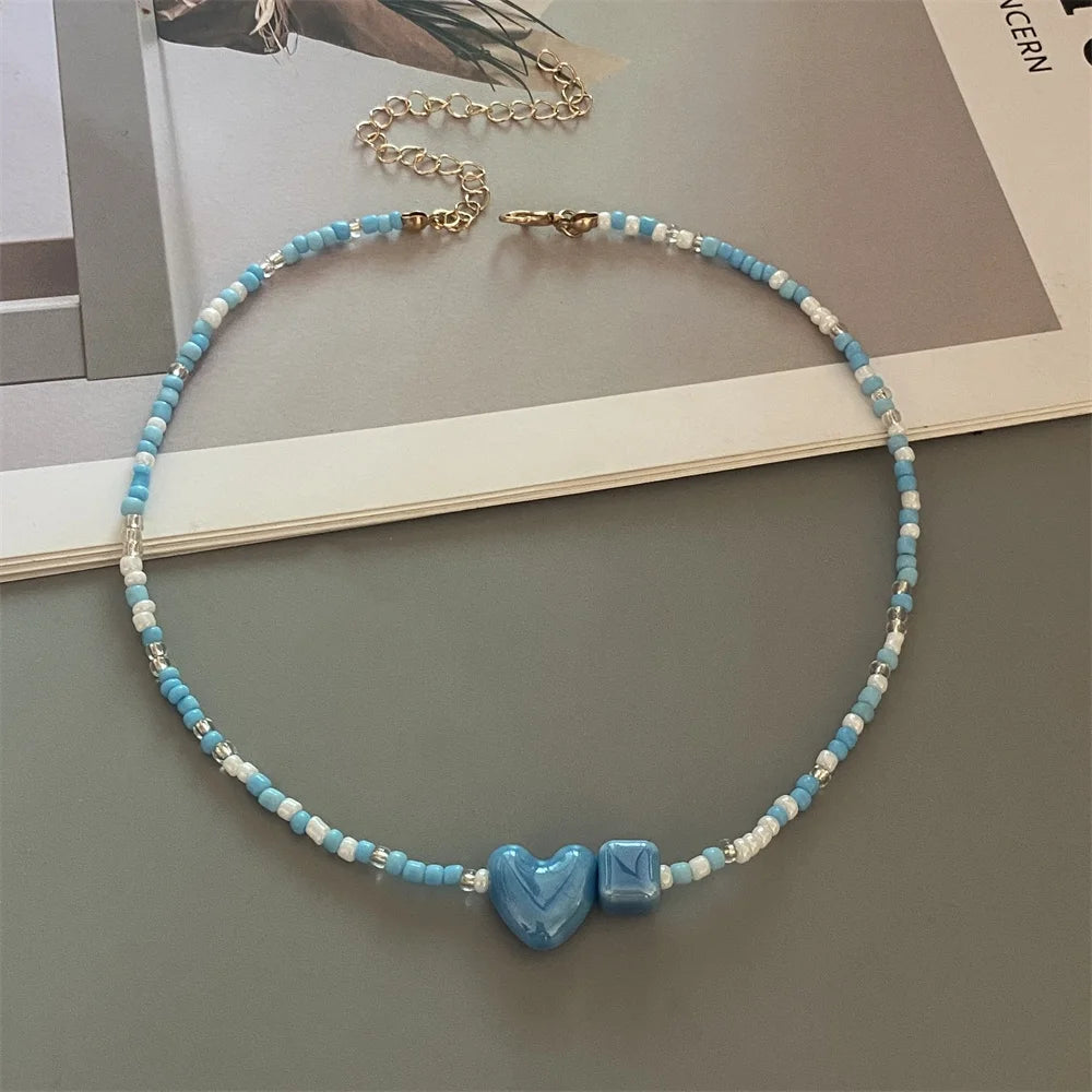 Cute Romantic Geometric Choker Necklace for Women Girl New Trendy Gift Necklace Seed Beads Fashion Jewelry