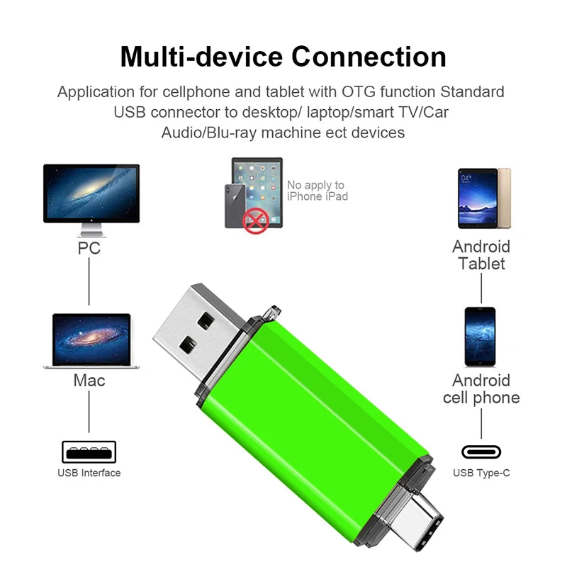 2 In 1 USB Flash Drives 64GB Free TYPE-C Adapters Gifts Pen drive 32GB Black OTG Memory Stick 16GB Key Chain Pendrive 8GB U Disk