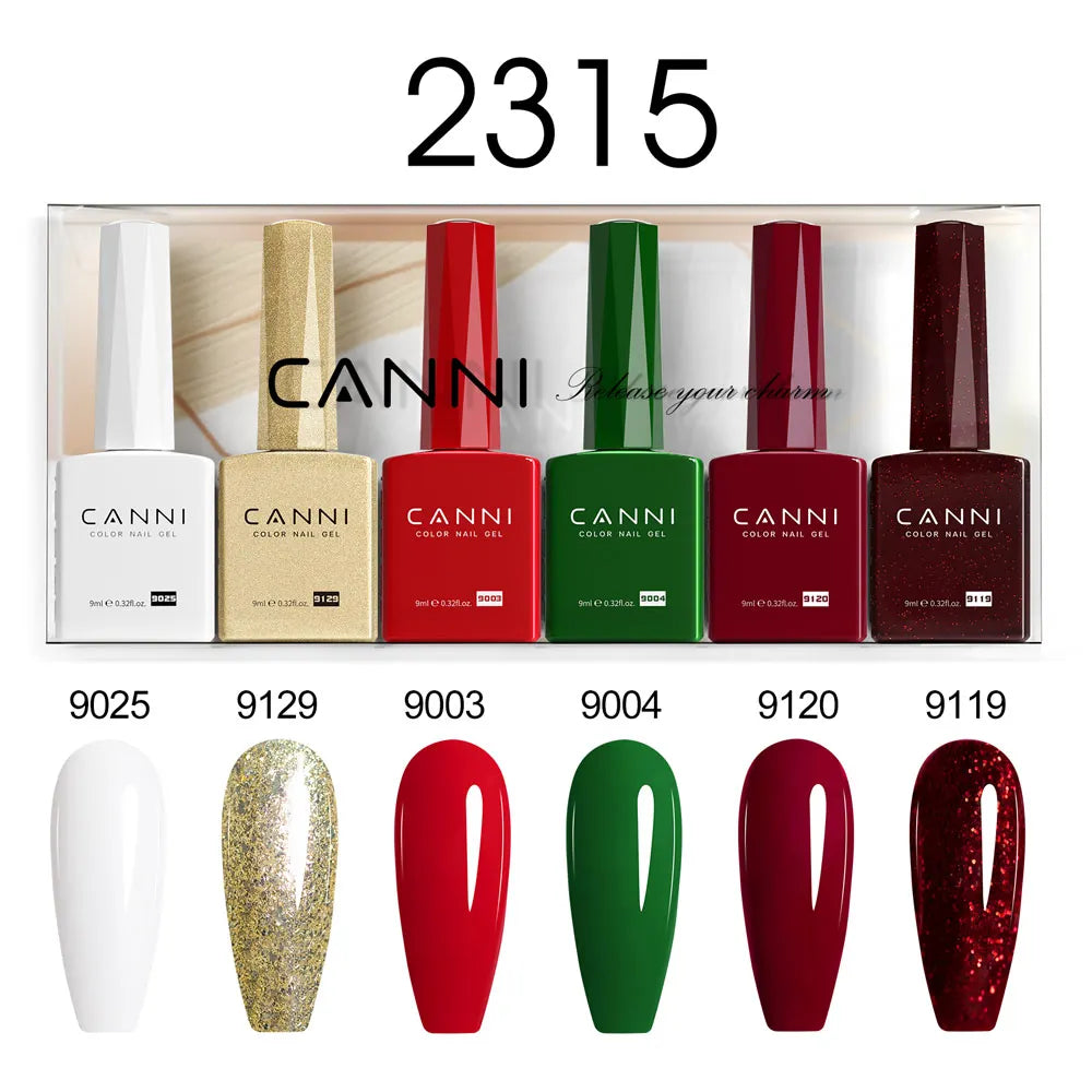 Blushimmer CANNI HEMA FREE nail gel polish set with six 9ml bottles in vibrant colors for semi-permanent gel nails, UV and LED soak-off.